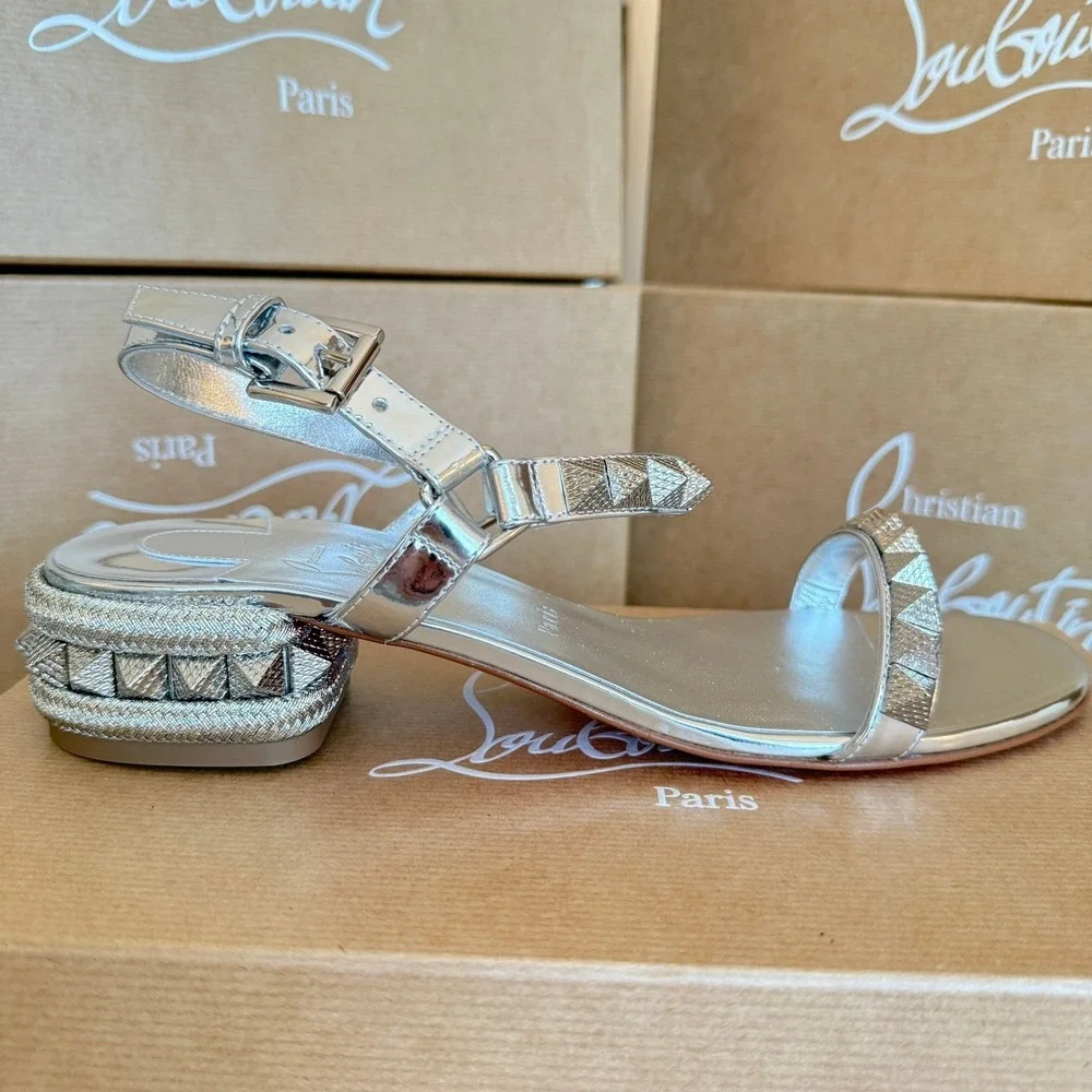 Christian Louboutin Women's Pyrasand 30 studded mirrored leather sandals EU 38.5